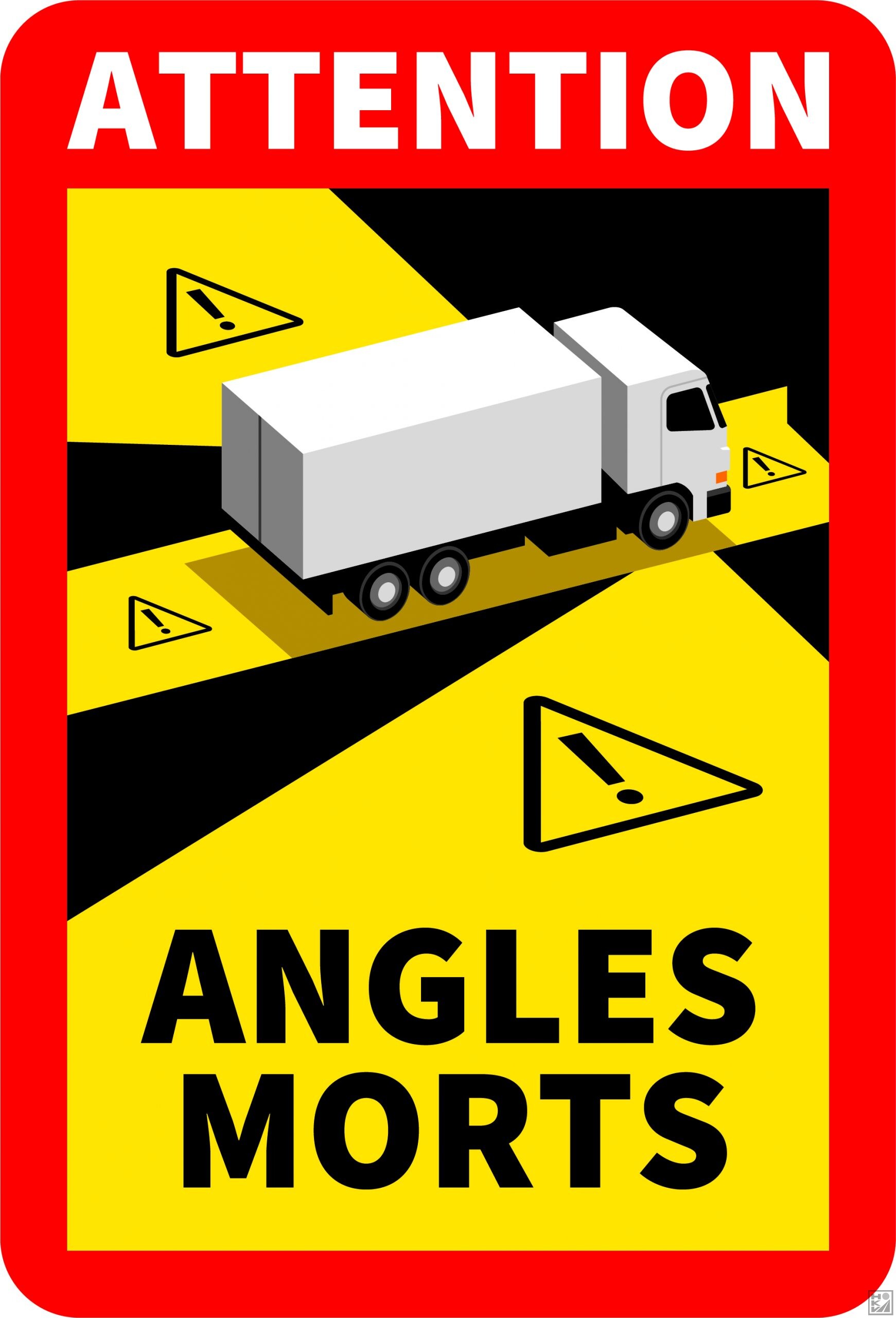 Sticker:  “Angles Morts” (Frankrijk) Dode hoek, maat: h25 x b17cm(volgens Franse wet-en regelgeving)