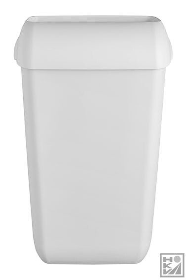 Afvalbak kunststof wit 23 Liter met open inworpklep en muurbevestiging